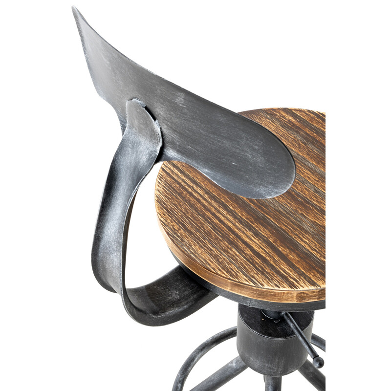 Justerbar industriel barstol med fyrretræs sæde metalryg og højdejustering