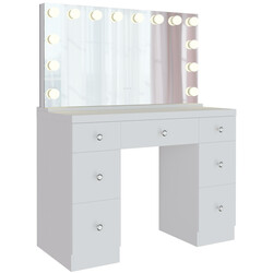 Elegant makeupbord med stort spejl LED-lys og USB-tilslutninger til soveværelset