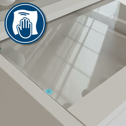 Moderne makeupbord med LED-lys, spejl, USB-porte og tre skuffer