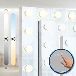 Moderne makeupbord med spejl 16 LED-lys USB-porte og glasplade
