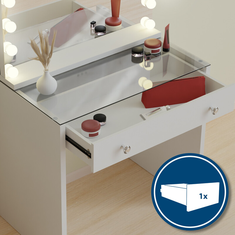 Moderne makeupbord med spejl 16 LED-lys USB-porte og glasplade