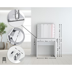 Moderne makeupbord med spejl 16 LED-lys USB-porte og glasplade