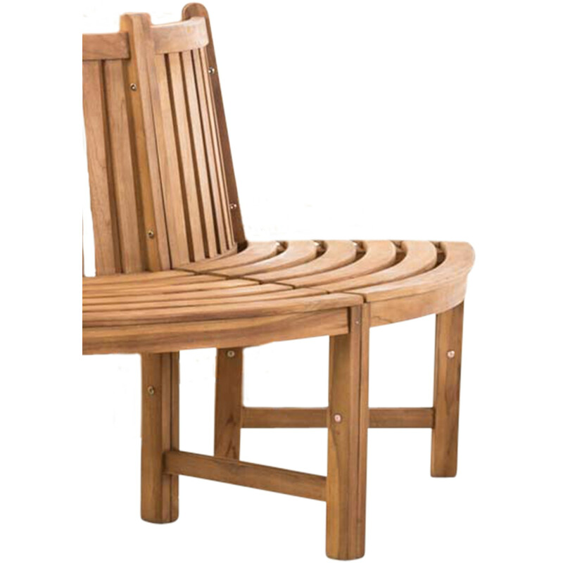 Stilfuld halvcirkel formet teakbænk til have og terrasse