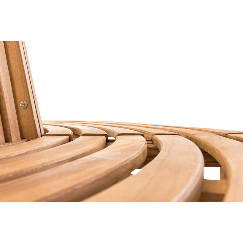 Stilfuld halvcirkel formet teakbænk til have og terrasse