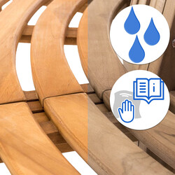 Stilfuld halvcirkel formet teakbænk til have og terrasse