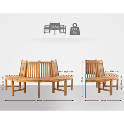 Stilfuld halvcirkel formet teakbænk til have og terrasse