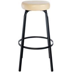 Elegant rund barstol med polstret sæde og mat sort metalben