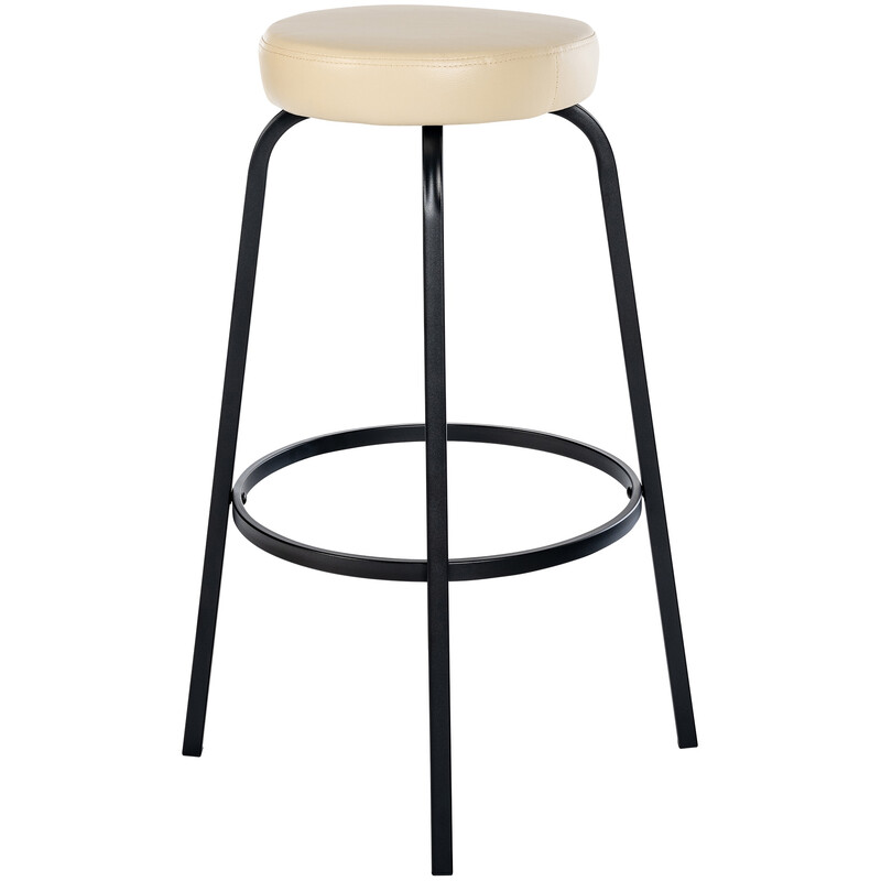 Elegant rund barstol med polstret sæde og mat sort metalben