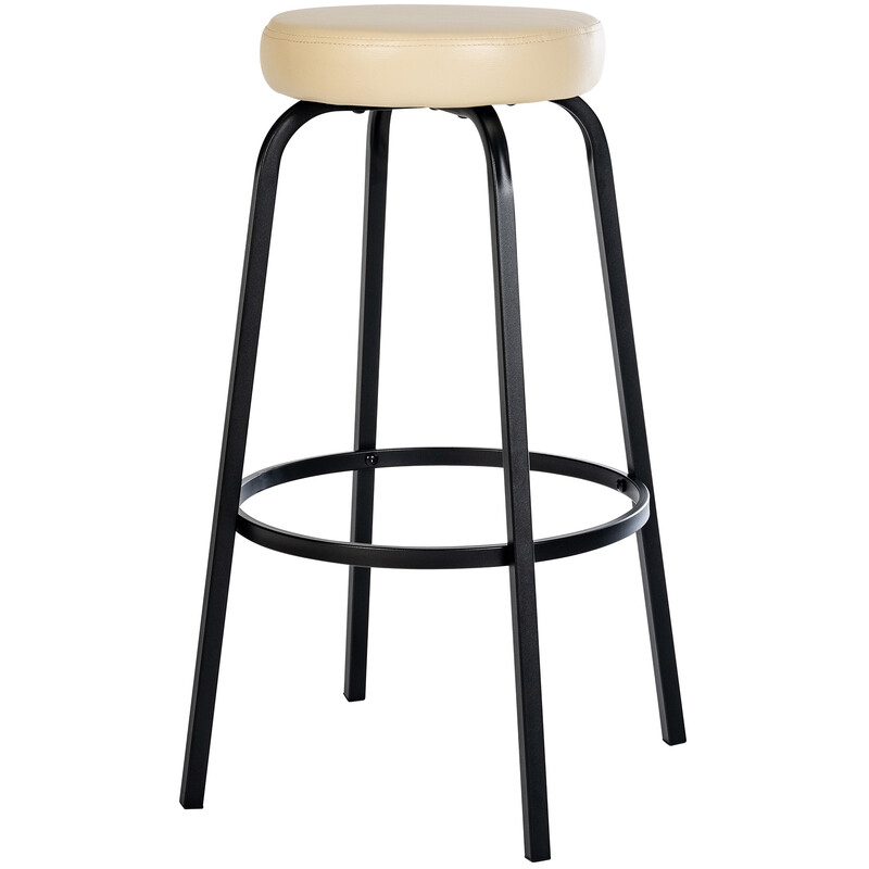 Elegant rund barstol med polstret sæde og mat sort metalben