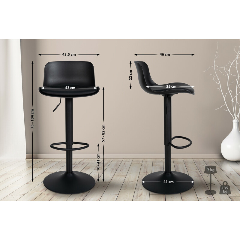 4 justerbare barstole i kunstlæder med ryg fodstøtte og drejelig ramme