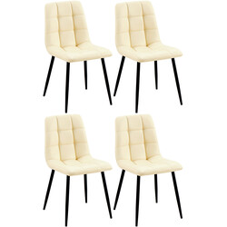 Fire moderne spisestole i sort metalramme med kunstlæder