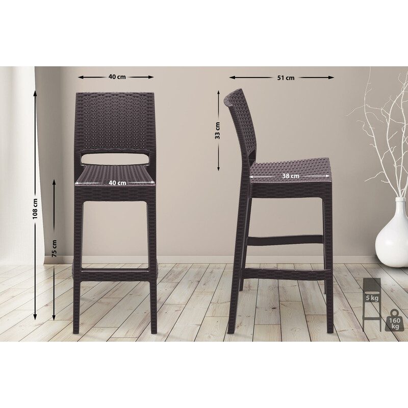 4‑delt polypropylen barstol sæt vejrbestandig UV‑bestandig stabelbar udendørs