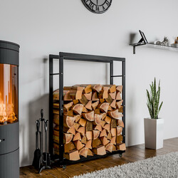 Elegant hjulbaseret brændeholder til indendørs brug med lås solid metal