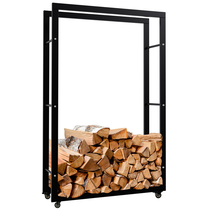 Elegant hjulbaseret brændeholder til indendørs brug med lås solid metal