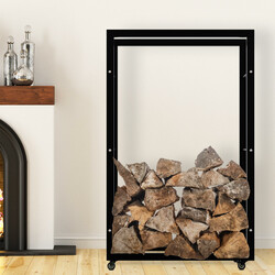 Elegant hjulbaseret brændeholder til indendørs brug med lås solid metal