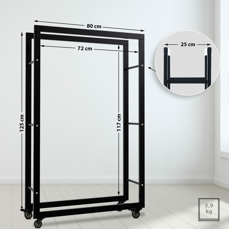 Elegant hjulbaseret brændeholder til indendørs brug med lås solid metal