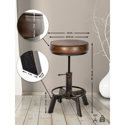 Justerbar industrielt barstol sæt 2 stk kunstlæder