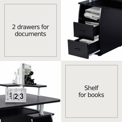 Sort skrivebord 120x55 cm MDF bordplade med tastatur og printerhylde