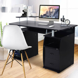 Sort skrivebord 120x55 cm MDF bordplade med tastatur og printerhylde