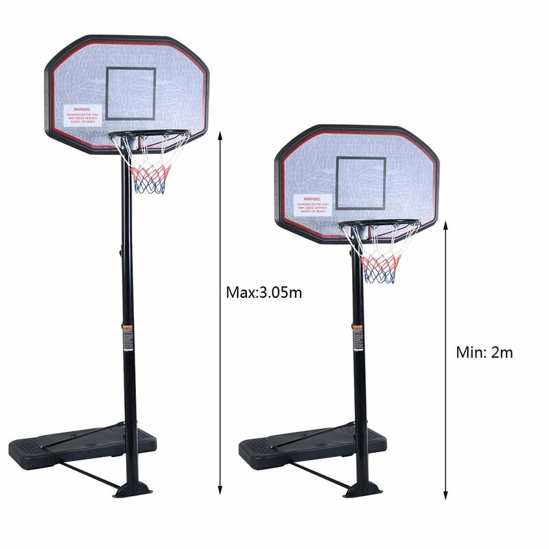 Basketstativ justerbar højde 200-305 cm PE-basis stålram 45 cm ring
