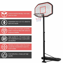 Basketstativ justerbar højde 200-305 cm PE-basis stålram 45 cm ring