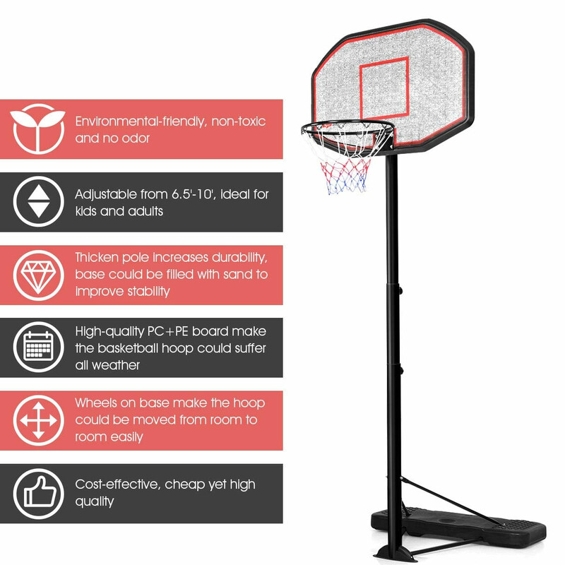 Basketstativ justerbar højde 200-305 cm PE-basis stålram 45 cm ring
