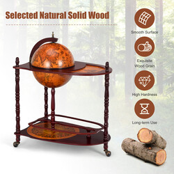 Globusbar i eukalyptetræ 70x45x89 cm med sejlkort og hjul