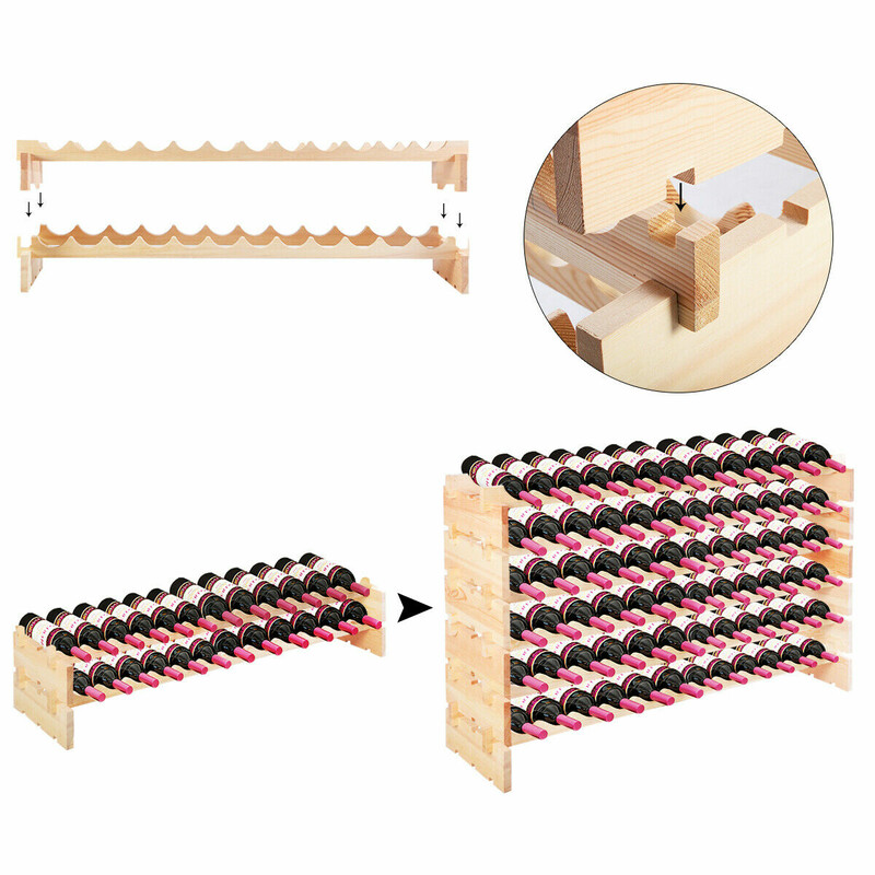 Stabelbart vinflaskeholder i fyrretræ 119x29x72 cm 72 flasker