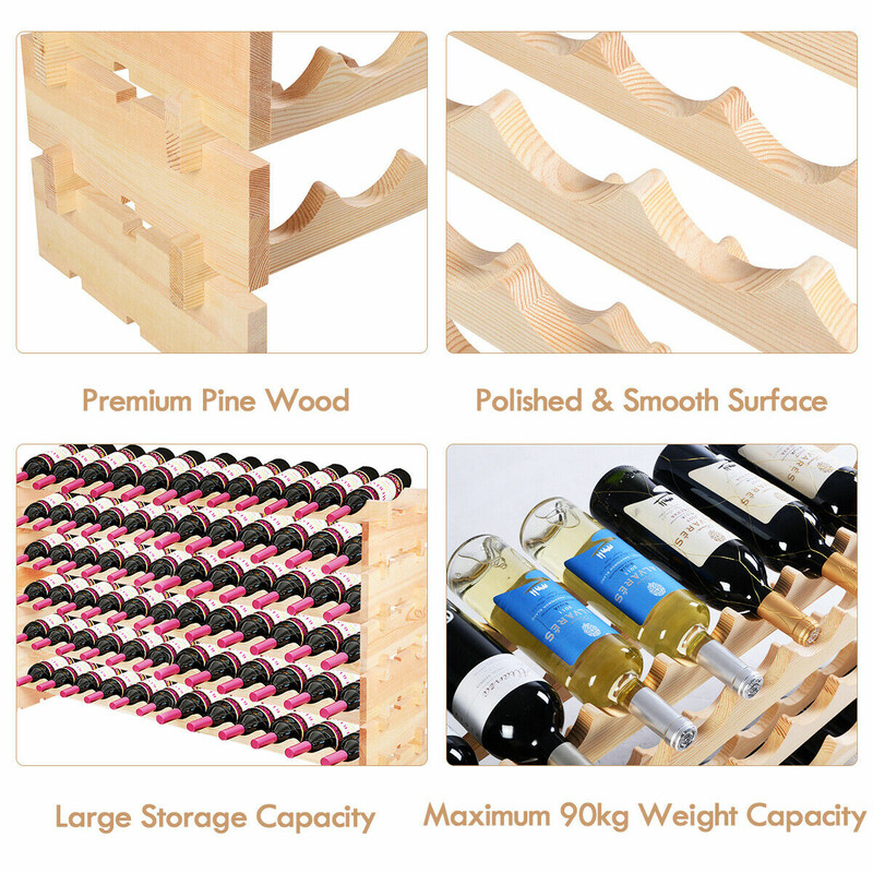 Stabelbart vinflaskeholder i fyrretræ 119x29x72 cm 72 flasker