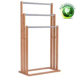 Stående bambus håndklædeholder med tre stænger 46x24x84 cm