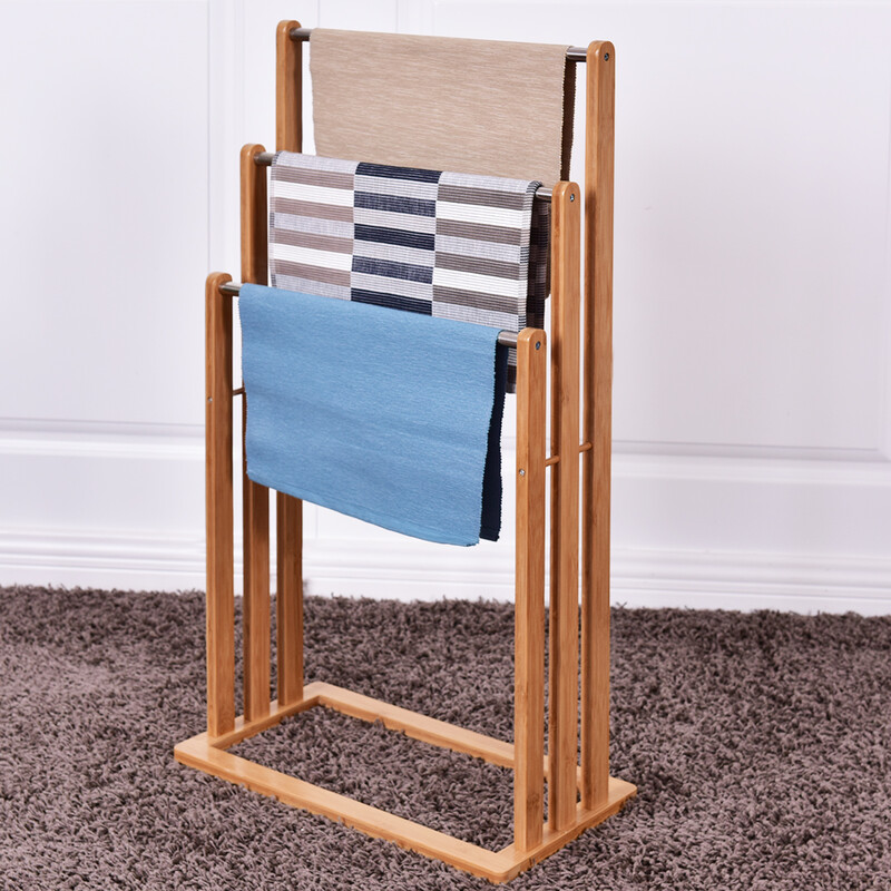 Stående bambus håndklædeholder med tre stænger 46x24x84 cm