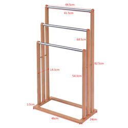Stående bambus håndklædeholder med tre stænger 46x24x84 cm