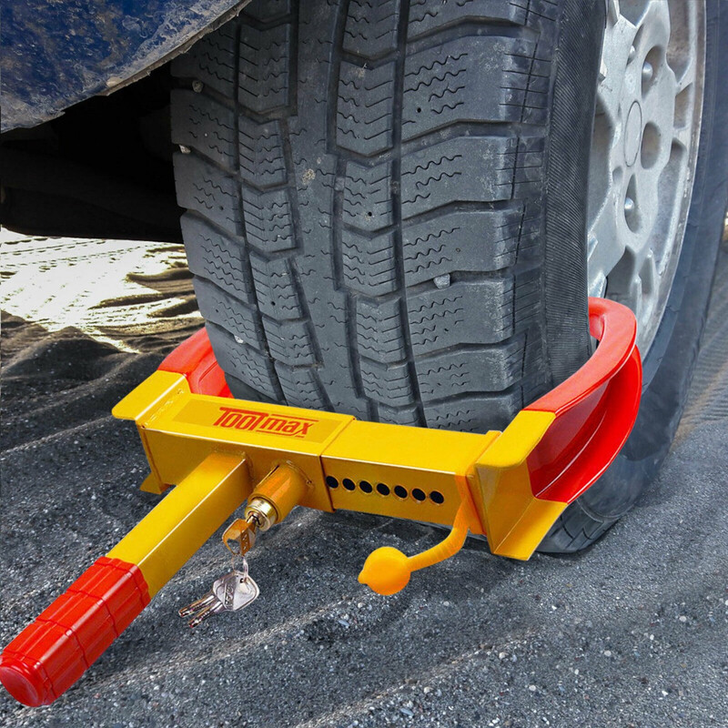 Stål hjulklamp 24x49 cm rød sikkerhedslås med tre nøgler til biler