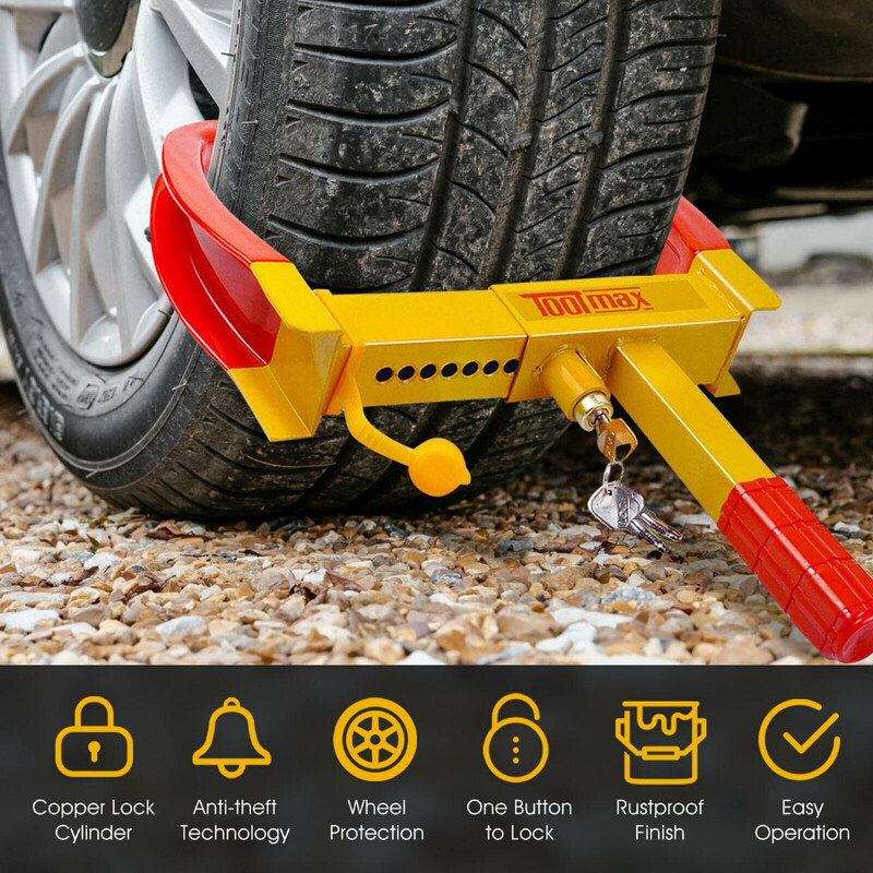 Stål hjulklamp 24x49 cm rød sikkerhedslås med tre nøgler til biler