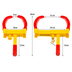 Stål hjulklamp 24x49 cm rød sikkerhedslås med tre nøgler til biler