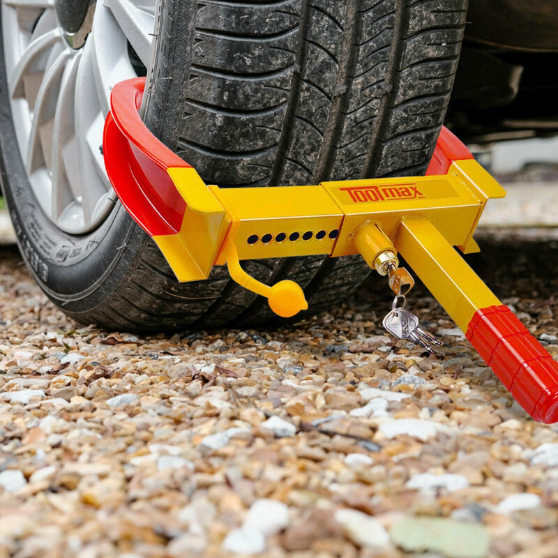 Stål hjulklamp 24x49 cm rød sikkerhedslås med tre nøgler til biler