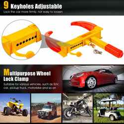 Stål hjulklamp 24x49 cm rød sikkerhedslås med tre nøgler til biler