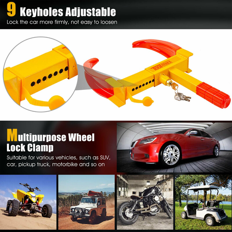 Stål hjulklamp 24x49 cm rød sikkerhedslås med tre nøgler til biler