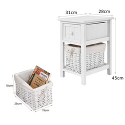 Sengebord i hvid paulowniatræ med kurv 3 niveau 28x31x45 cm