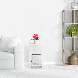 Sengebord i hvid paulowniatræ med kurv 3 niveau 28x31x45 cm