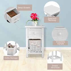 Sengebord i hvid paulowniatræ med kurv 3 niveau 28x31x45 cm