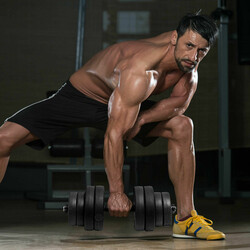 Hantelset 2-i-1 med stang 30 kg rustfri 2 stænger og 16 vægtskiver