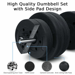 Hantelset 2-i-1 med stang 30 kg rustfri 2 stænger og 16 vægtskiver