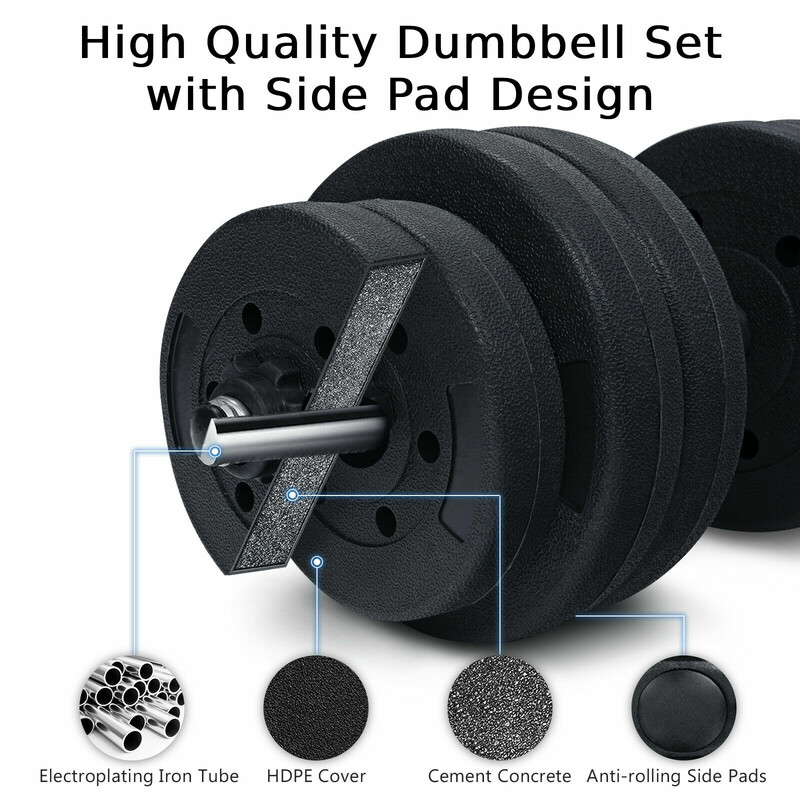 Hantelset 2-i-1 med stang 30 kg rustfri 2 stænger og 16 vægtskiver