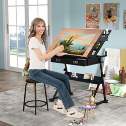 Ritbord justerbar højde 73-98 cm med opbevaring og hældbar bordplade