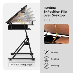 Ritbord justerbar højde 73-98 cm med opbevaring og hældbar bordplade