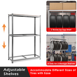 metalhylde justerbar 180x120x40 cm til garage med plads til 8 dæk