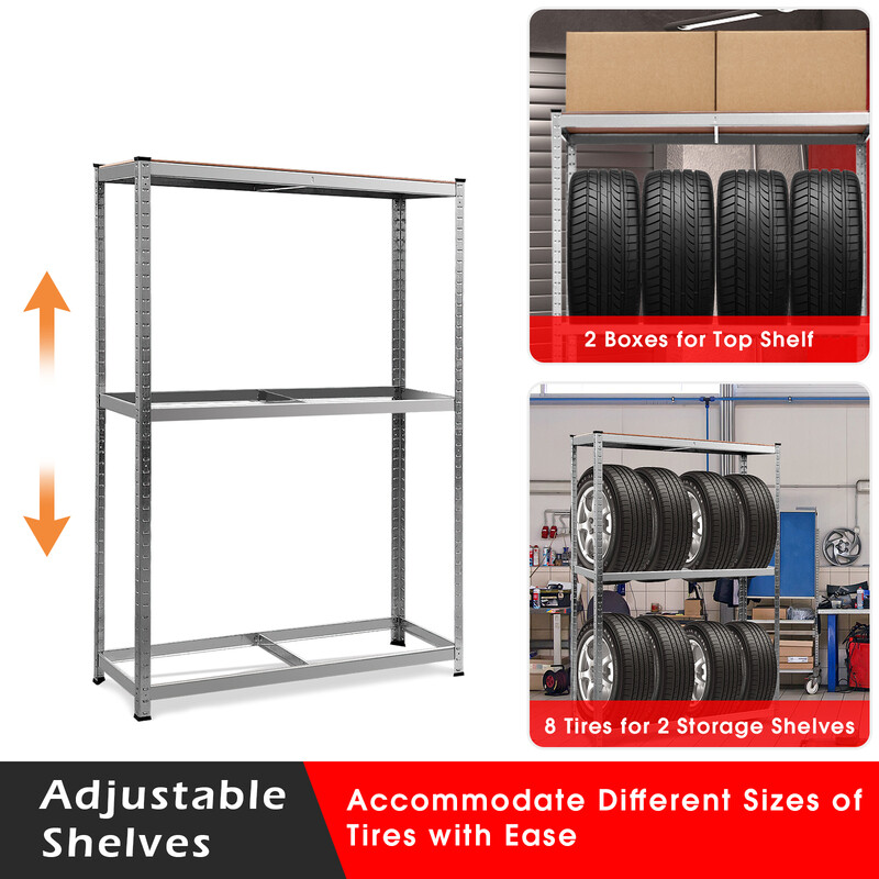 metalhylde justerbar 180x120x40 cm til garage med plads til 8 dæk