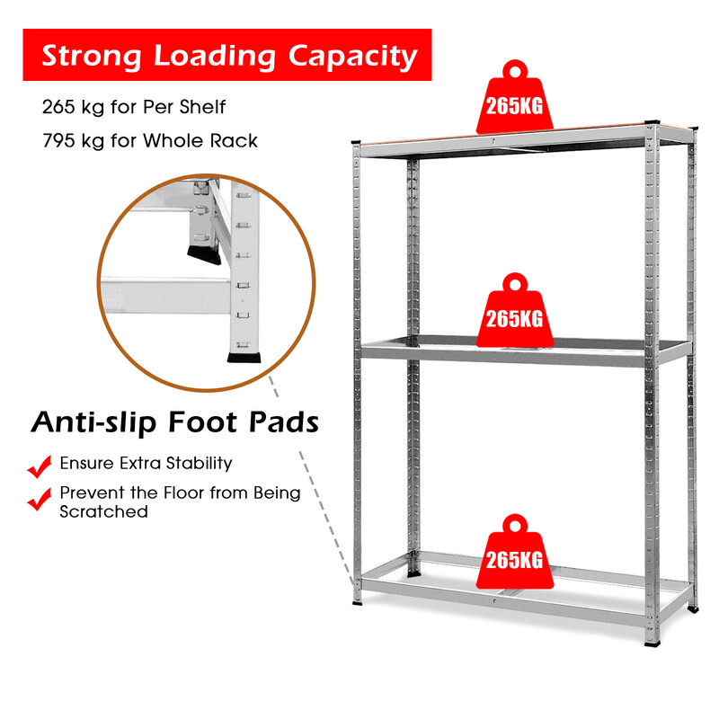 metalhylde justerbar 180x120x40 cm til garage med plads til 8 dæk