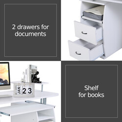 Skrivebord sort MDF 120x55 cm med tastatur og printerhylde